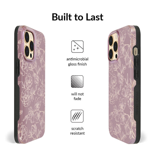 Dusty Rose Chrome Floral iPhone Case – Luxury Aesthetic Phone Cover