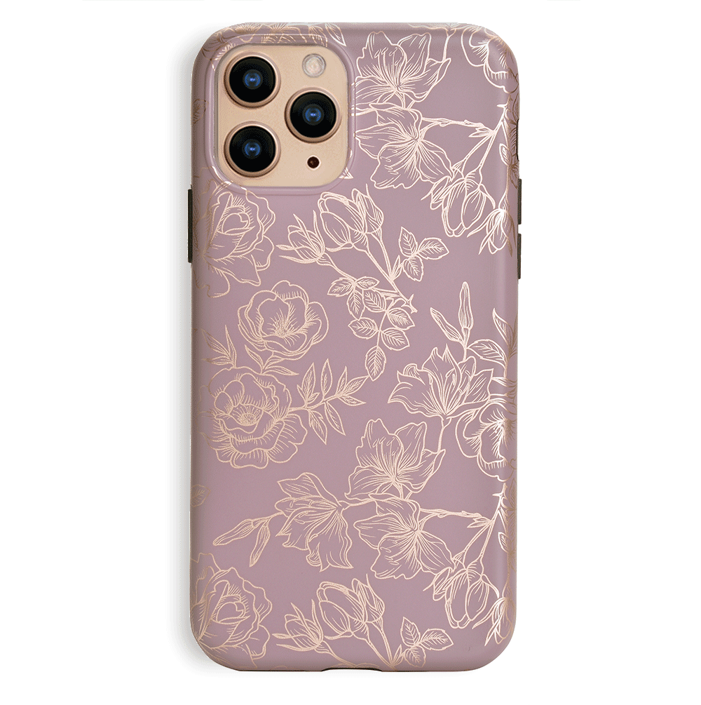 Dusty Rose Chrome Floral iPhone Case – Luxury Aesthetic Phone Cover