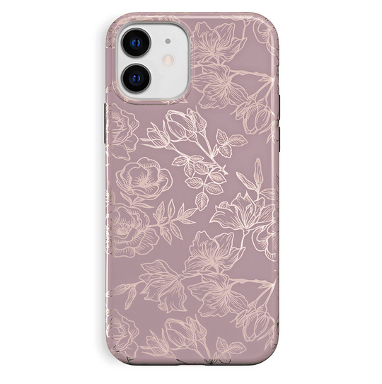 Dusty Rose Chrome Floral iPhone Case – Luxury Aesthetic Phone Cover
