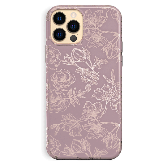 Dusty Rose Chrome Floral iPhone Case – Luxury Aesthetic Phone Cover