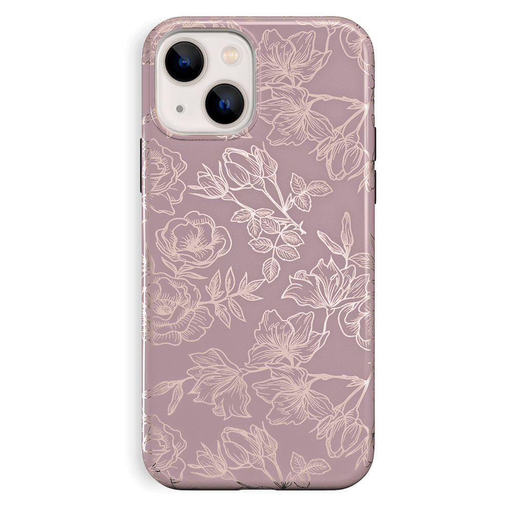 Dusty Rose Chrome Floral iPhone Case – Luxury Aesthetic Phone Cover
