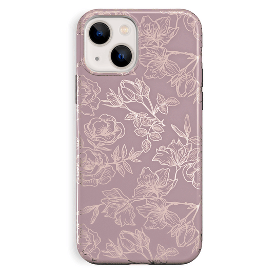 Dusty Rose Chrome Floral iPhone Case – Luxury Aesthetic Phone Cover