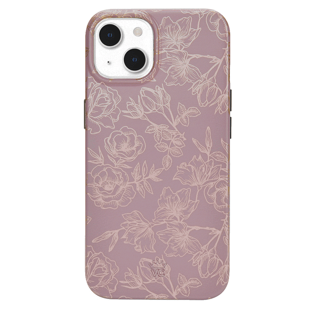 Dusty Rose Chrome Floral iPhone Case – Luxury Aesthetic Phone Cover