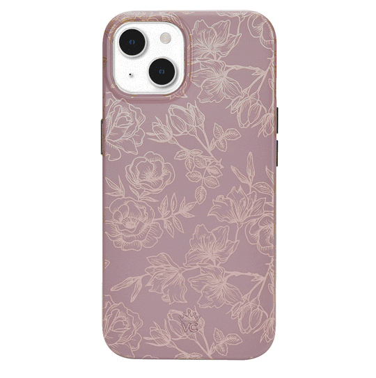 Dusty Rose Chrome Floral iPhone Case – Luxury Aesthetic Phone Cover