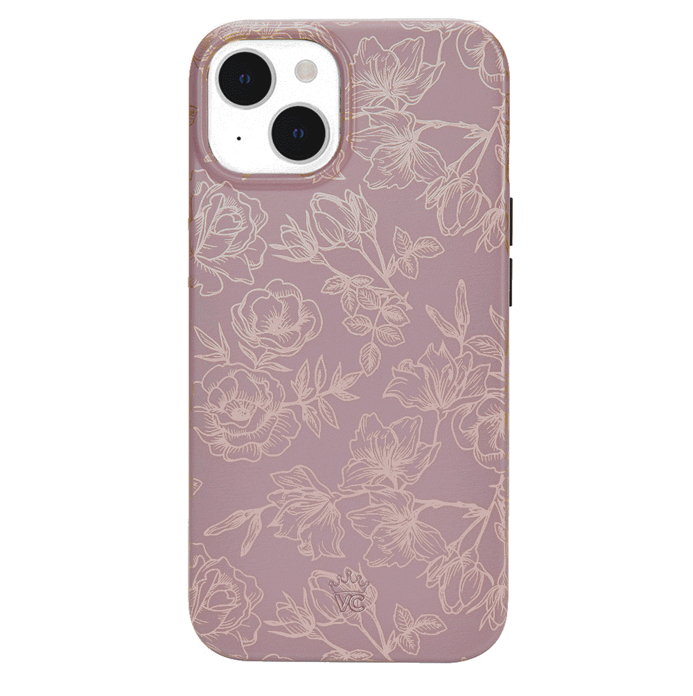 Dusty Rose Chrome Floral iPhone Case – Luxury Aesthetic Phone Cover