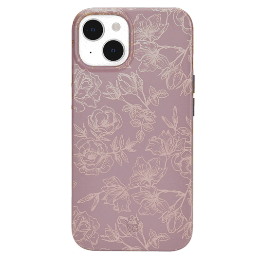Dusty Rose Chrome Floral iPhone Case – Luxury Aesthetic Phone Cover