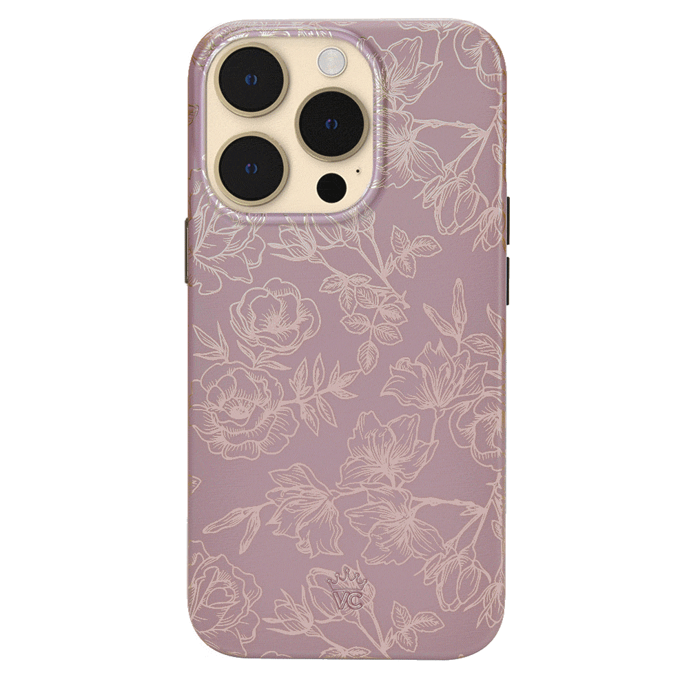 Dusty Rose Chrome Floral iPhone Case – Luxury Aesthetic Phone Cover