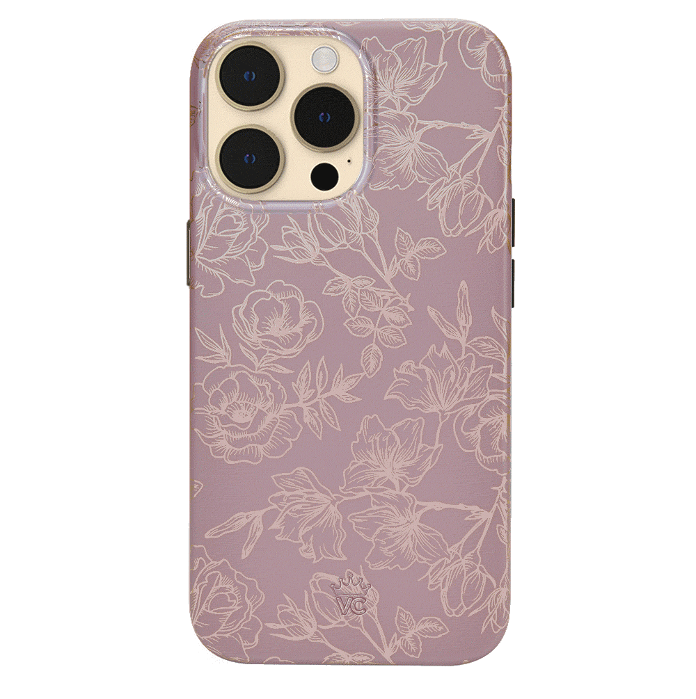Dusty Rose Chrome Floral iPhone Case – Luxury Aesthetic Phone Cover