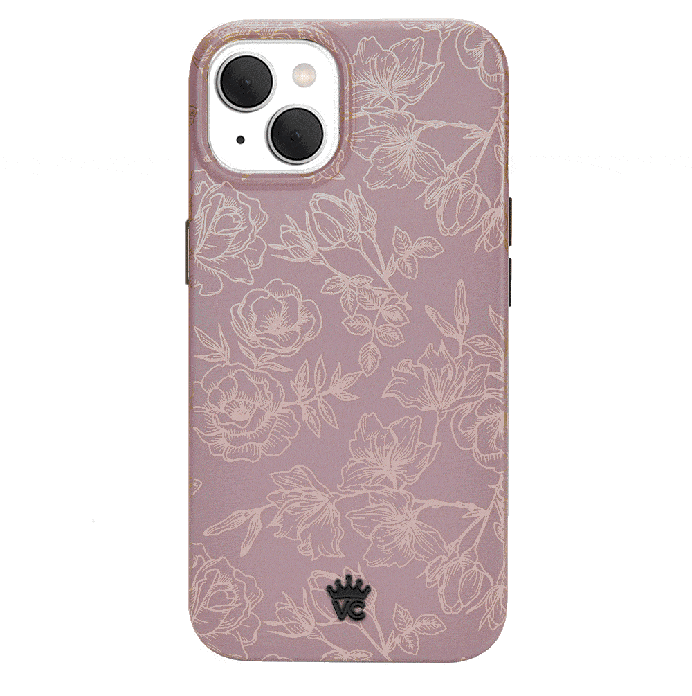 Dusty Rose Chrome Floral iPhone Case – Luxury Aesthetic Phone Cover