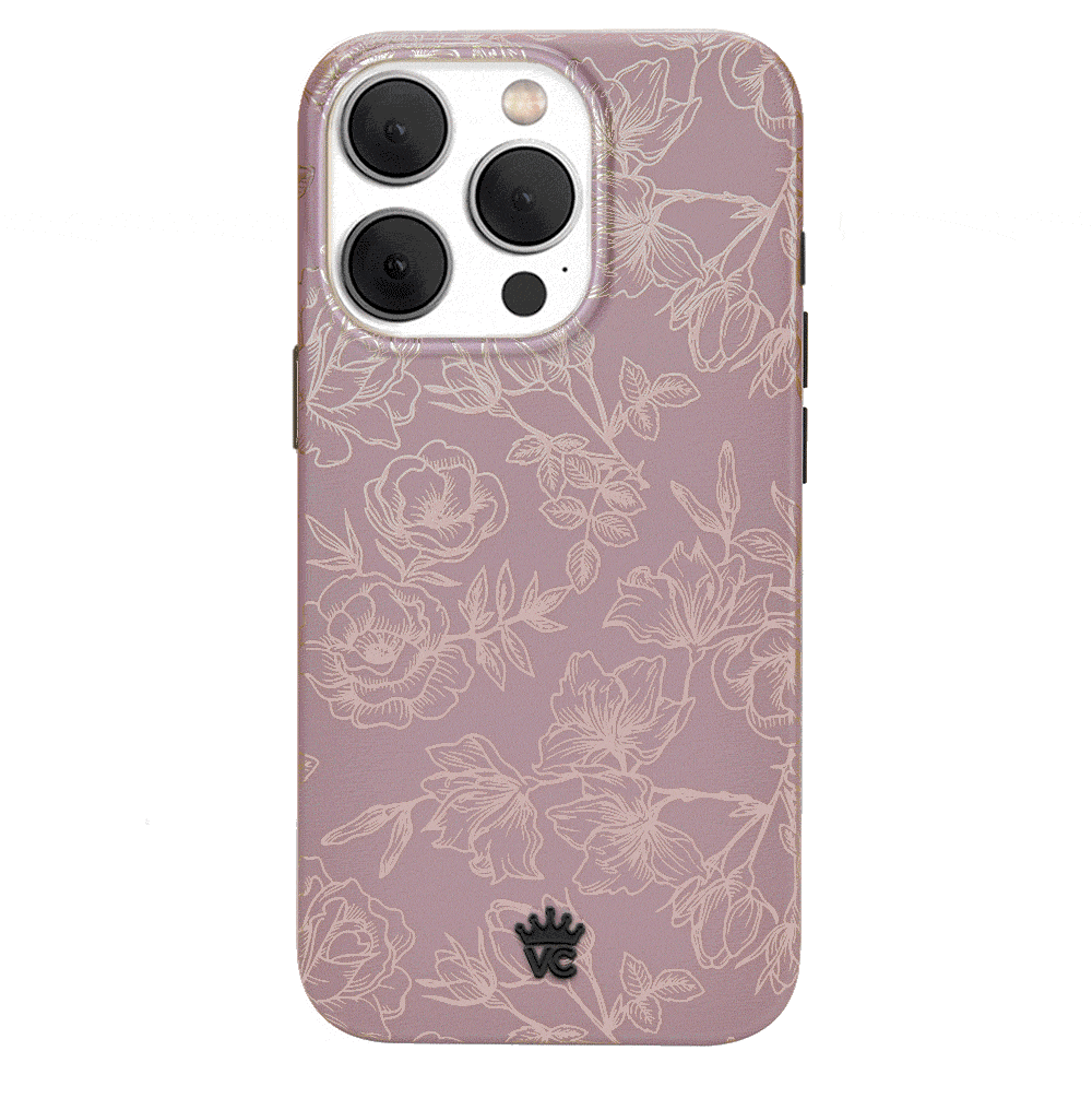 Dusty Rose Chrome Floral iPhone Case – Luxury Aesthetic Phone Cover