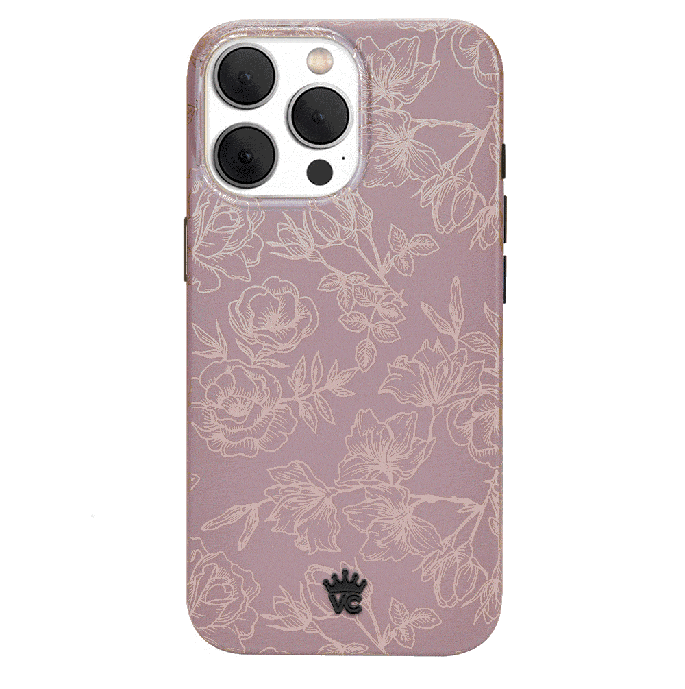 Dusty Rose Chrome Floral iPhone Case – Luxury Aesthetic Phone Cover