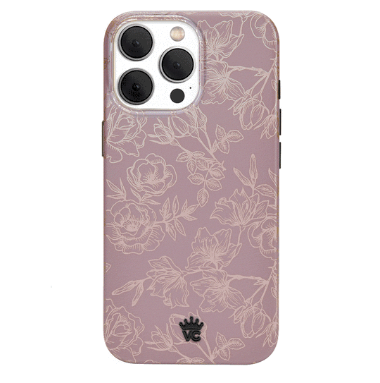Dusty Rose Chrome Floral iPhone Case – Luxury Aesthetic Phone Cover
