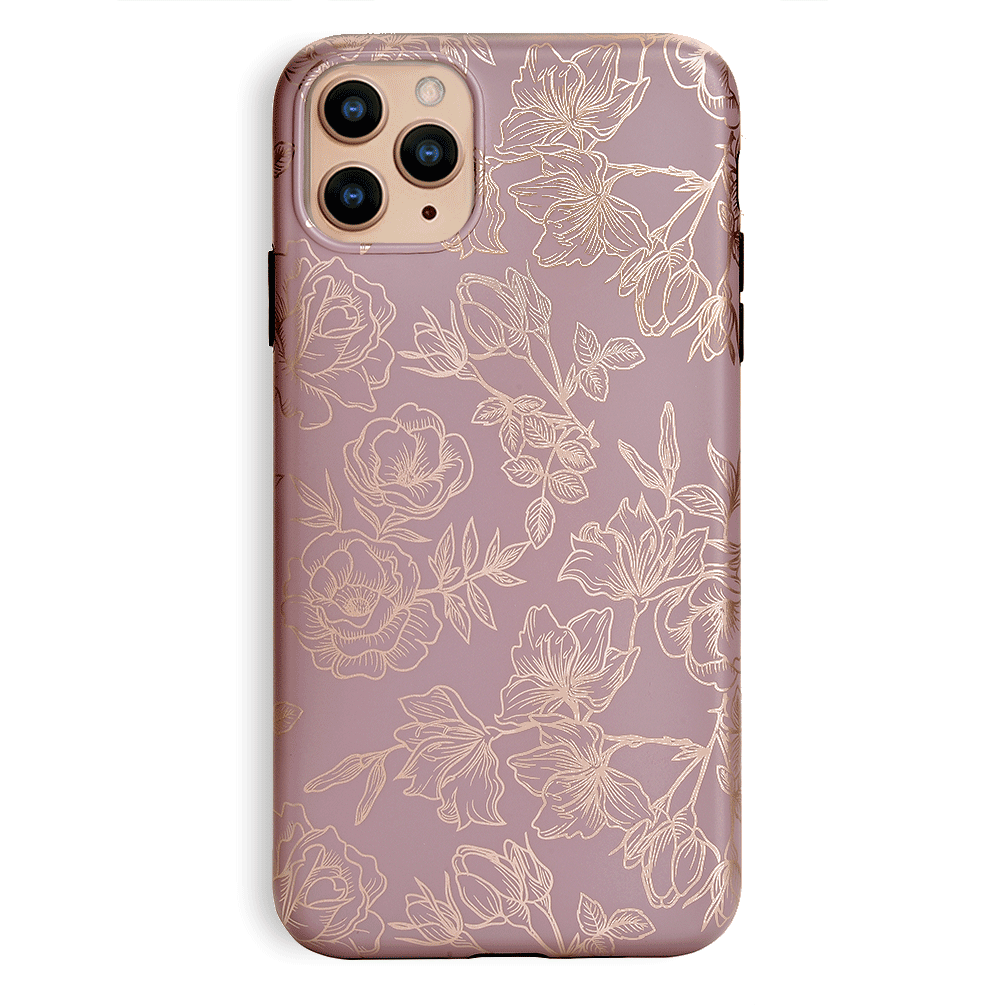Dusty Rose Chrome Floral iPhone Case – Luxury Aesthetic Phone Cover