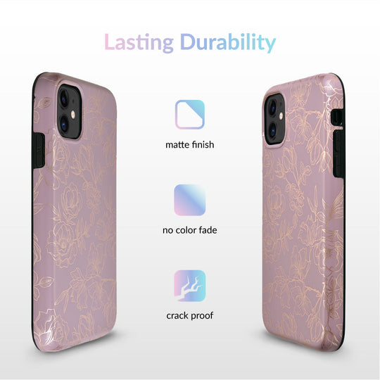 Dusty Rose Chrome Floral iPhone Case – Luxury Aesthetic Phone Cover