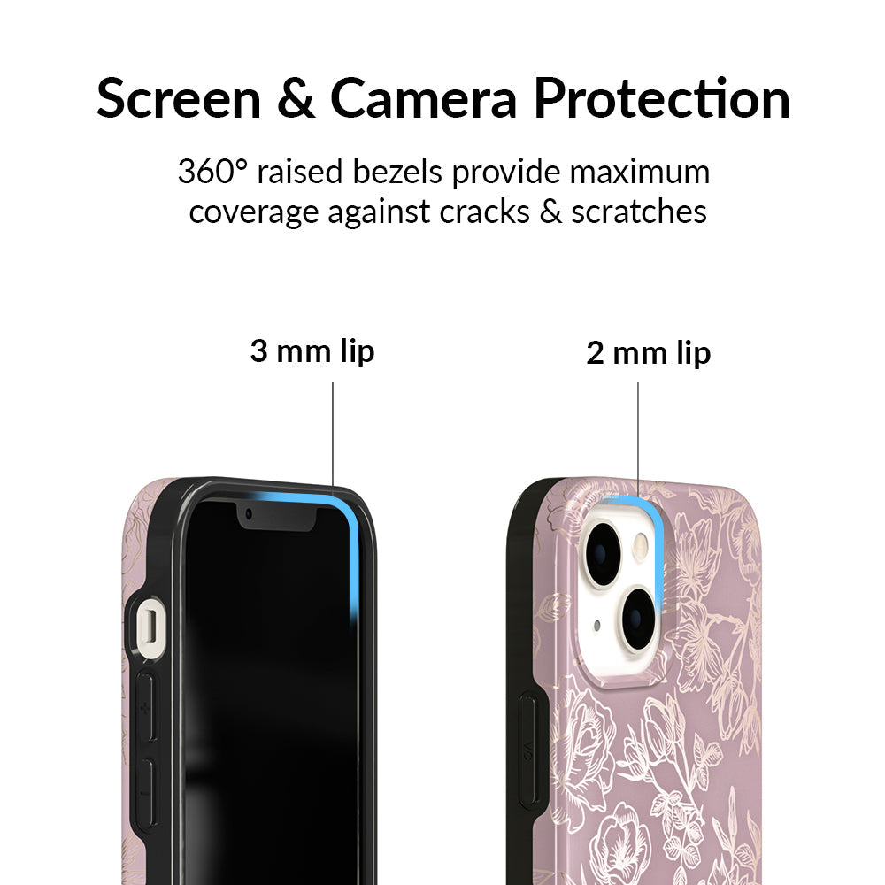 Dusty Rose Chrome Floral iPhone Case – Luxury Aesthetic Phone Cover