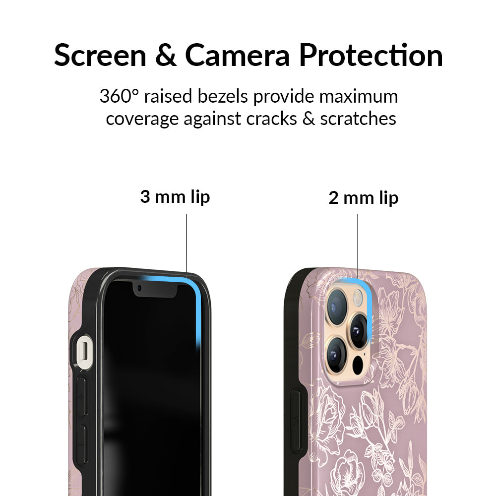 Dusty Rose Chrome Floral iPhone Case – Luxury Aesthetic Phone Cover