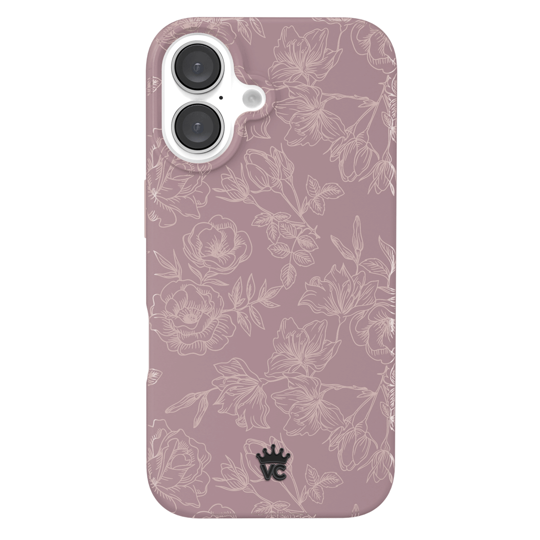 Dusty Rose Chrome Floral iPhone Case – Luxury Aesthetic Phone Cover