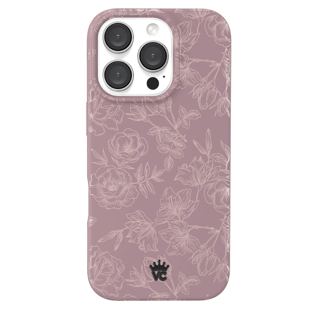Dusty Rose Chrome Floral iPhone Case – Luxury Aesthetic Phone Cover