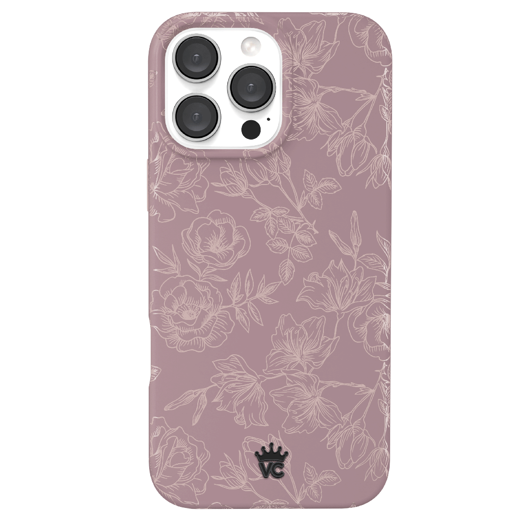 Dusty Rose Chrome Floral iPhone Case – Luxury Aesthetic Phone Cover