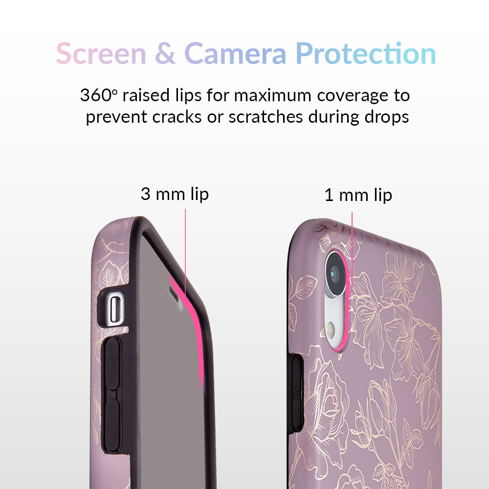 Dusty Rose Chrome Floral iPhone Case – Luxury Aesthetic Phone Cover