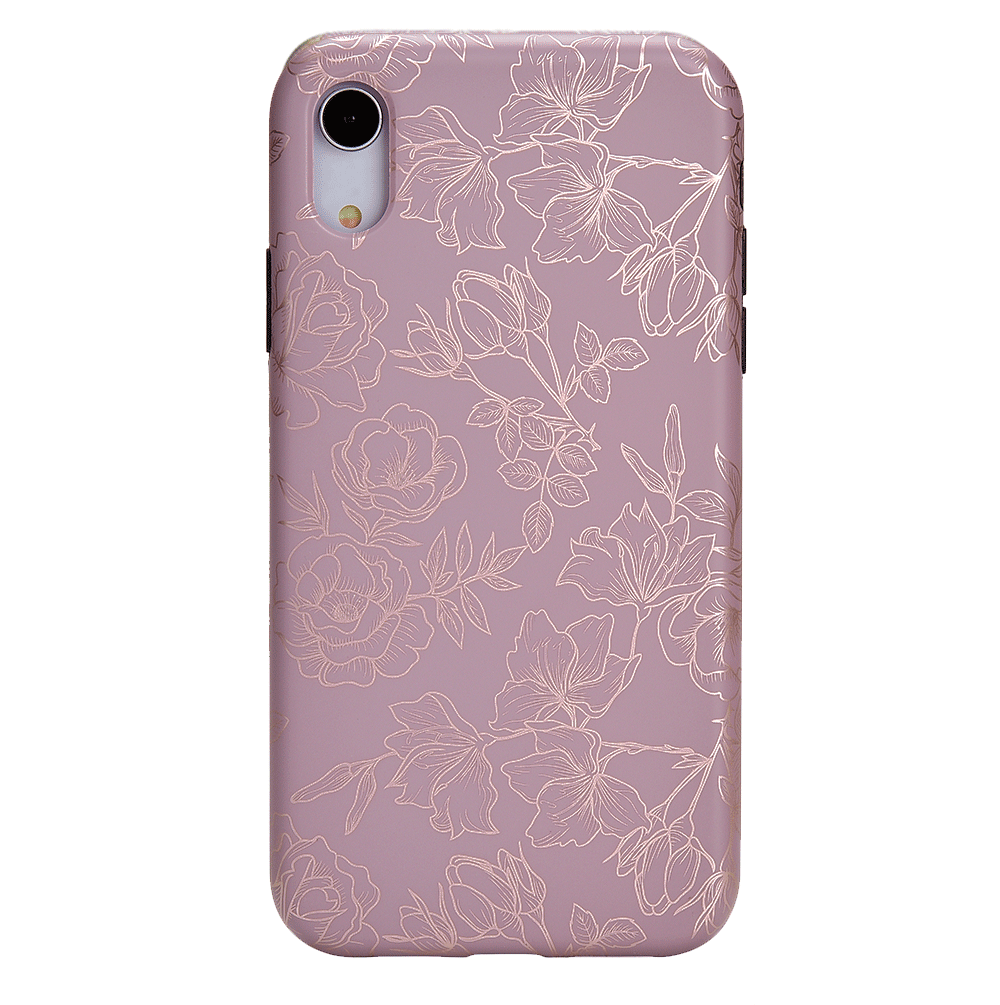 Dusty Rose Chrome Floral iPhone Case – Luxury Aesthetic Phone Cover