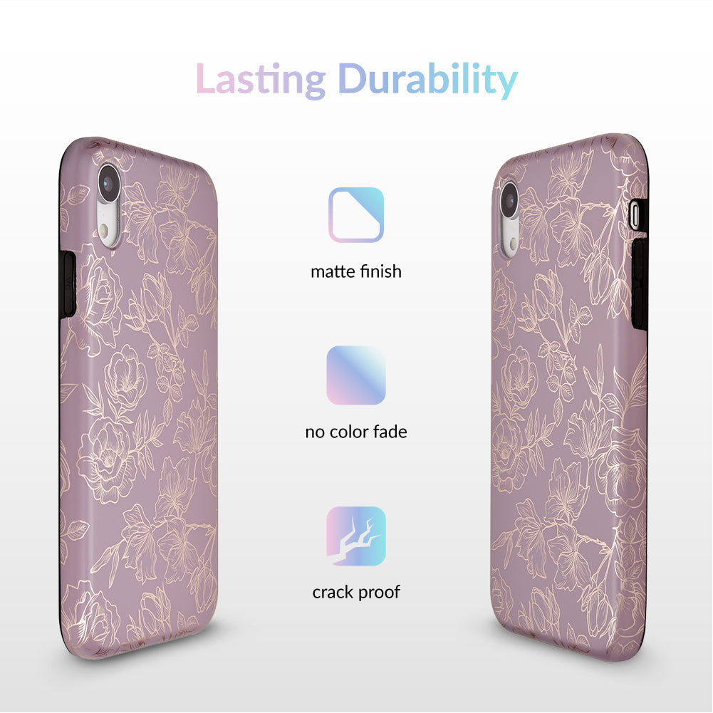 Dusty Rose Chrome Floral iPhone Case – Luxury Aesthetic Phone Cover