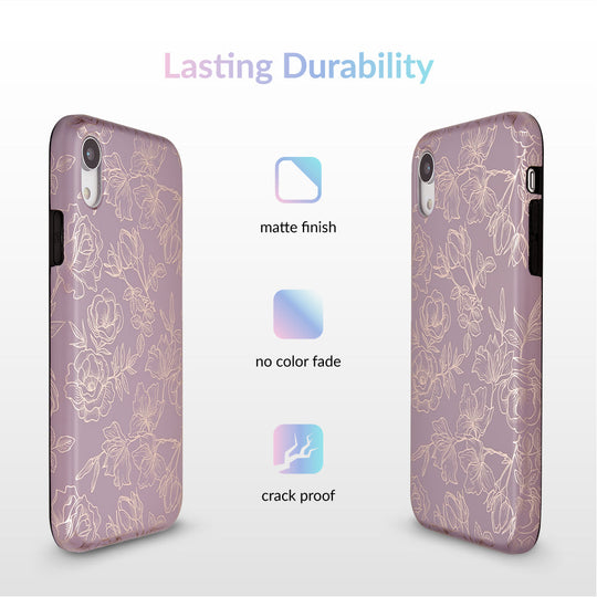 Dusty Rose Chrome Floral iPhone Case – Luxury Aesthetic Phone Cover