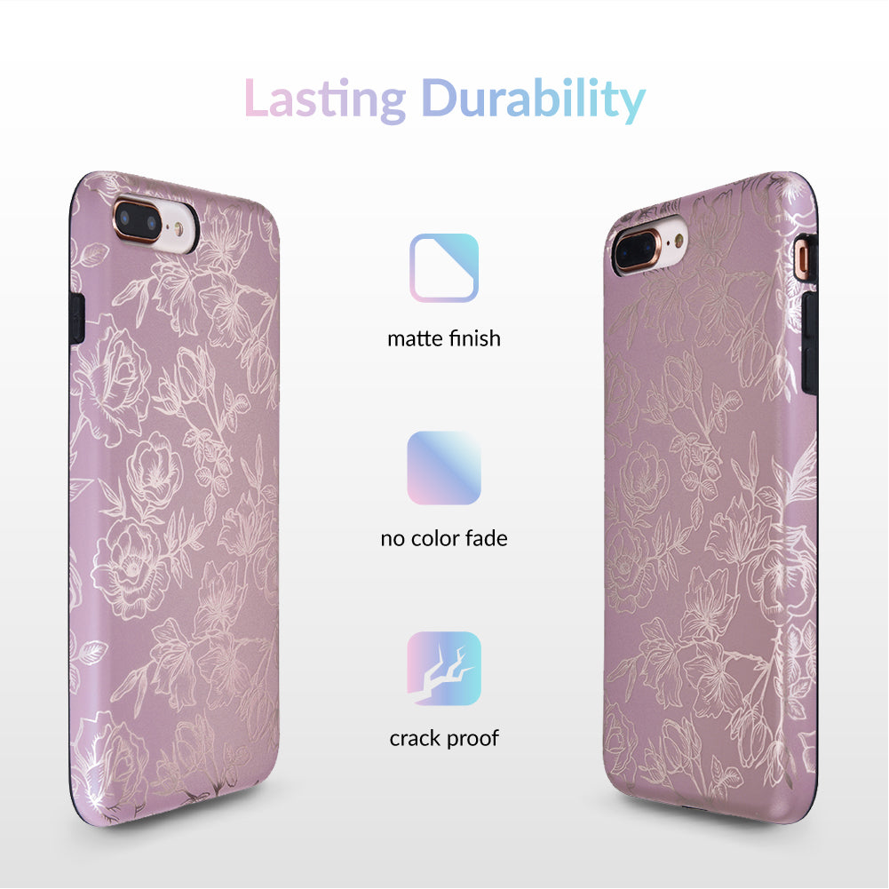 Dusty Rose Chrome Floral iPhone Case – Luxury Aesthetic Phone Cover