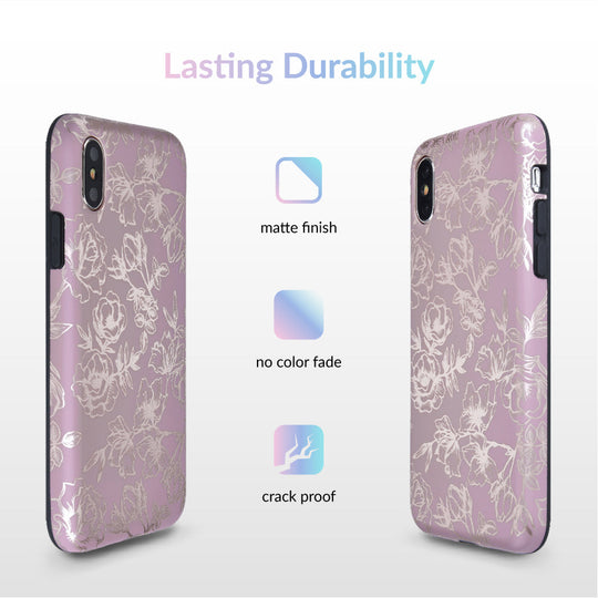 Dusty Rose Chrome Floral iPhone Case – Luxury Aesthetic Phone Cover