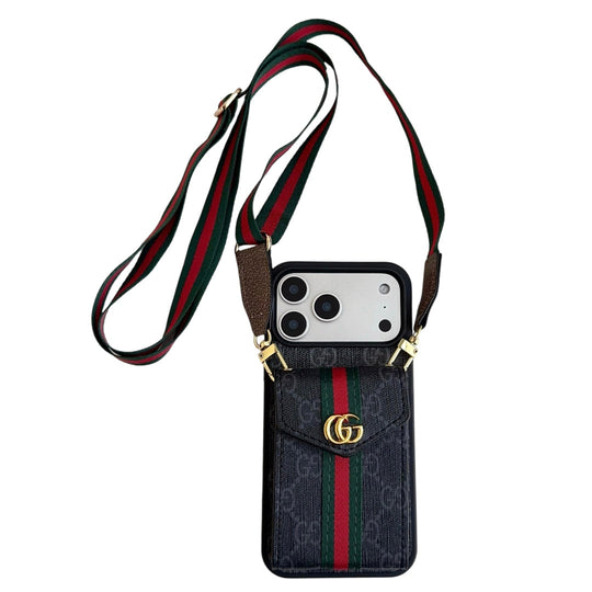 Leather iPhone Case With Card Wallet And Strap