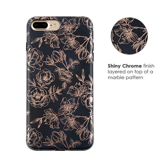 Floral Rose Gold Chrome iPhone Case – Aesthetic Shockproof Phone Cover