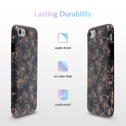 Floral Rose Gold Chrome iPhone Case – Aesthetic Shockproof Phone Cover