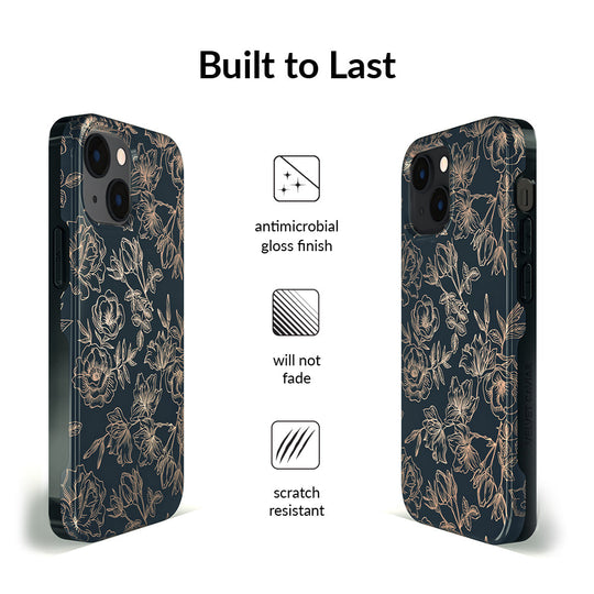 Floral Rose Gold Chrome iPhone Case – Aesthetic Shockproof Phone Cover