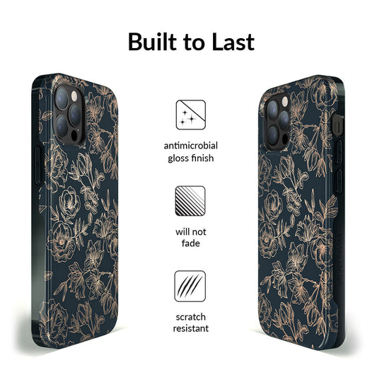 Floral Rose Gold Chrome iPhone Case – Aesthetic Shockproof Phone Cover
