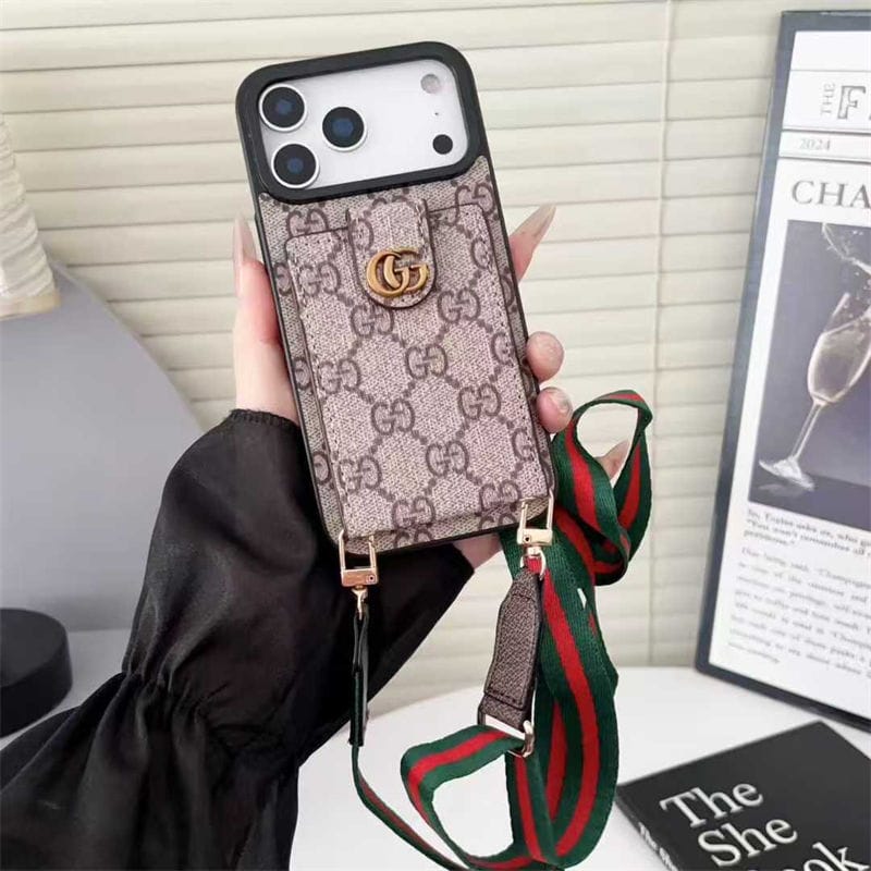 Luxury Card Holder iPhone 17 Case with Crossbody Strap – Designer Phone Protection for iPhone 17 / 16 / 15 / 14