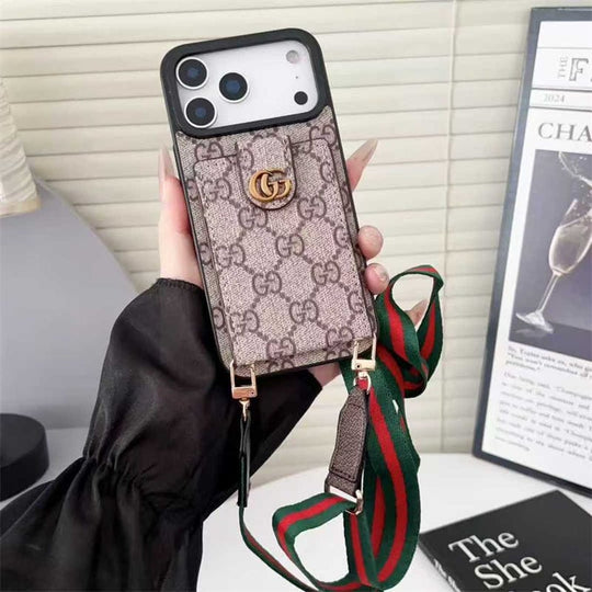 Luxury Card Holder iPhone 17 Case with Crossbody Strap – Designer Phone Protection for iPhone 17 / 16 / 15 / 14