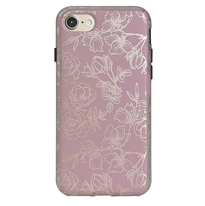 Dusty Rose Chrome Floral iPhone Case – Luxury Aesthetic Phone Cover