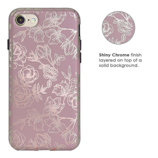 Dusty Rose Chrome Floral iPhone Case – Luxury Aesthetic Phone Cover