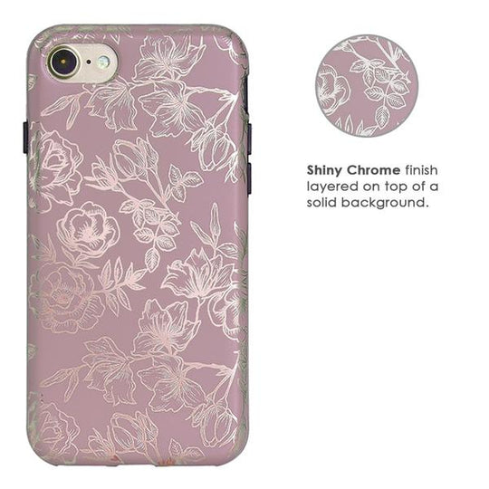 Dusty Rose Chrome Floral iPhone Case – Luxury Aesthetic Phone Cover
