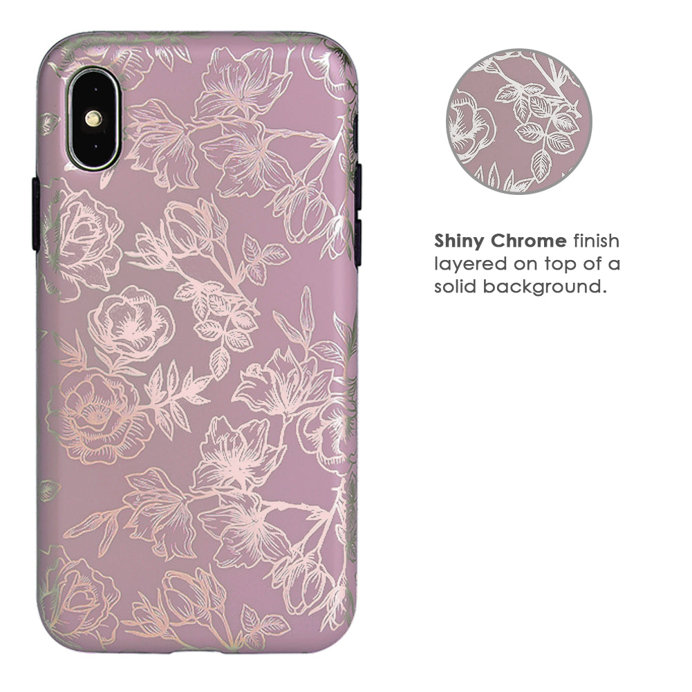 Dusty Rose Chrome Floral iPhone Case – Luxury Aesthetic Phone Cover