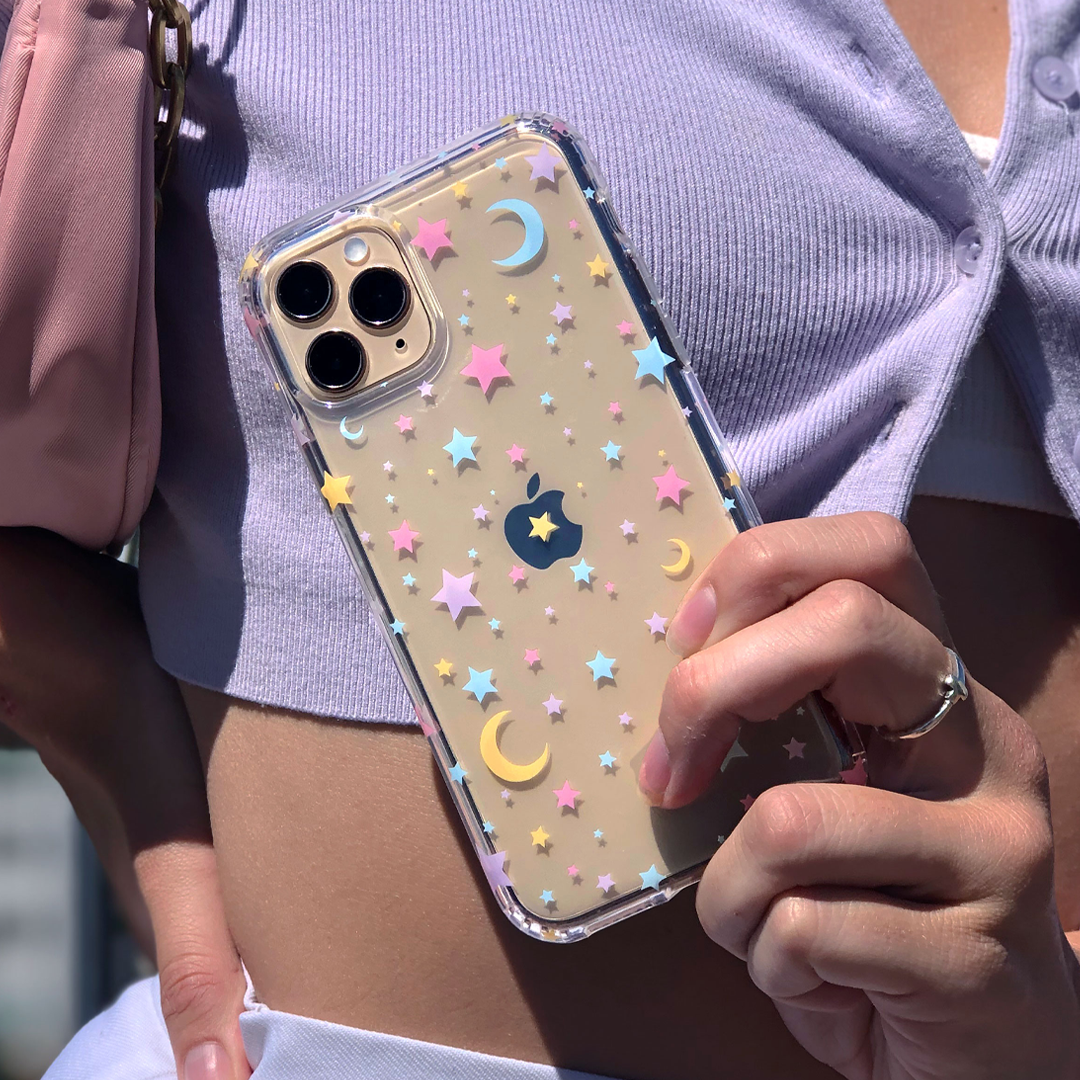 Pastel Starry Night Clear iPhone Case – Chic Designer-Style Phone Cover