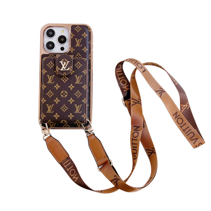 Luxury Monogram iPhone 16 Case – Electroplated Crossbody Card Holder Cover