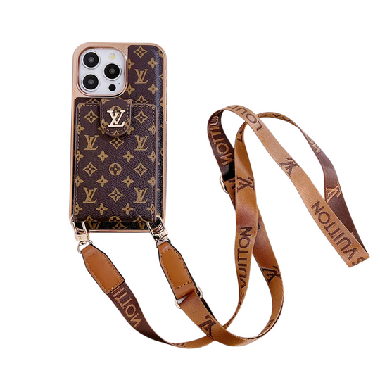 Luxury Monogram iPhone 16 Case – Electroplated Crossbody Card Holder Cover