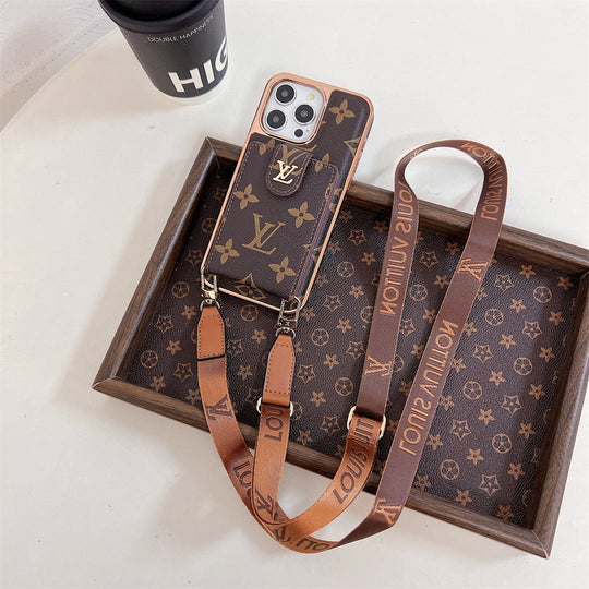 Luxury Monogram iPhone 16 Case – Electroplated Crossbody Card Holder Cover