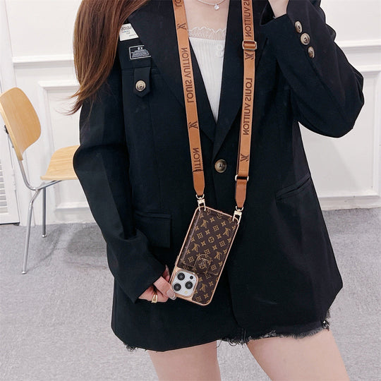 Luxury Monogram iPhone 16 Case – Electroplated Crossbody Card Holder Cover