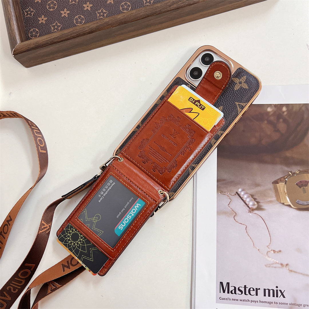 Luxury Monogram iPhone 16 Case – Electroplated Crossbody Card Holder Cover