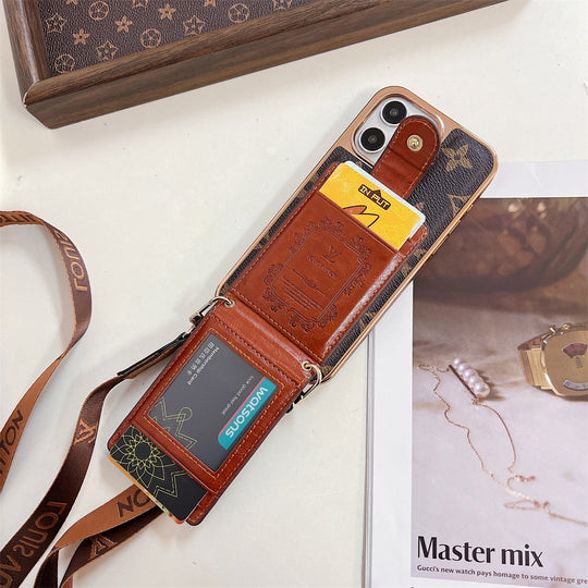 Luxury Monogram iPhone 16 Case – Electroplated Crossbody Card Holder Cover