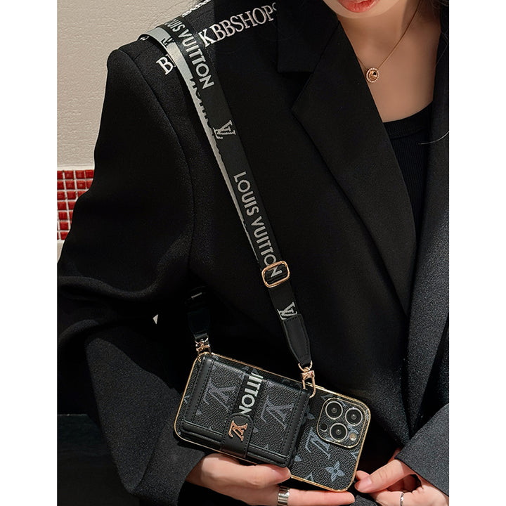 Chain iPhone Case for iPhone 16 / 15 / 14 – Luxury Monogram Card Holder Design