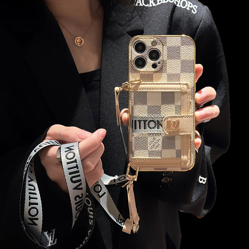 Chain iPhone Case for iPhone 16 / 15 / 14 – Luxury Monogram Card Holder Design