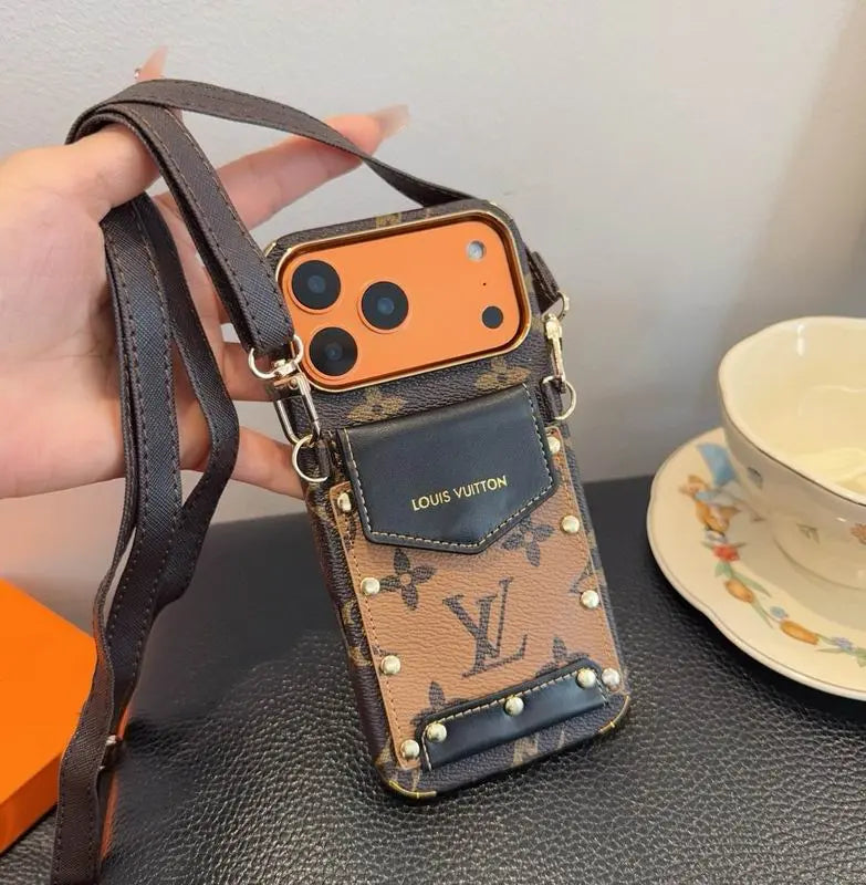 Luxury Phone Case with Crossbody Strap & Card Holder for iPhone 17 / 16 & more – Designer Style